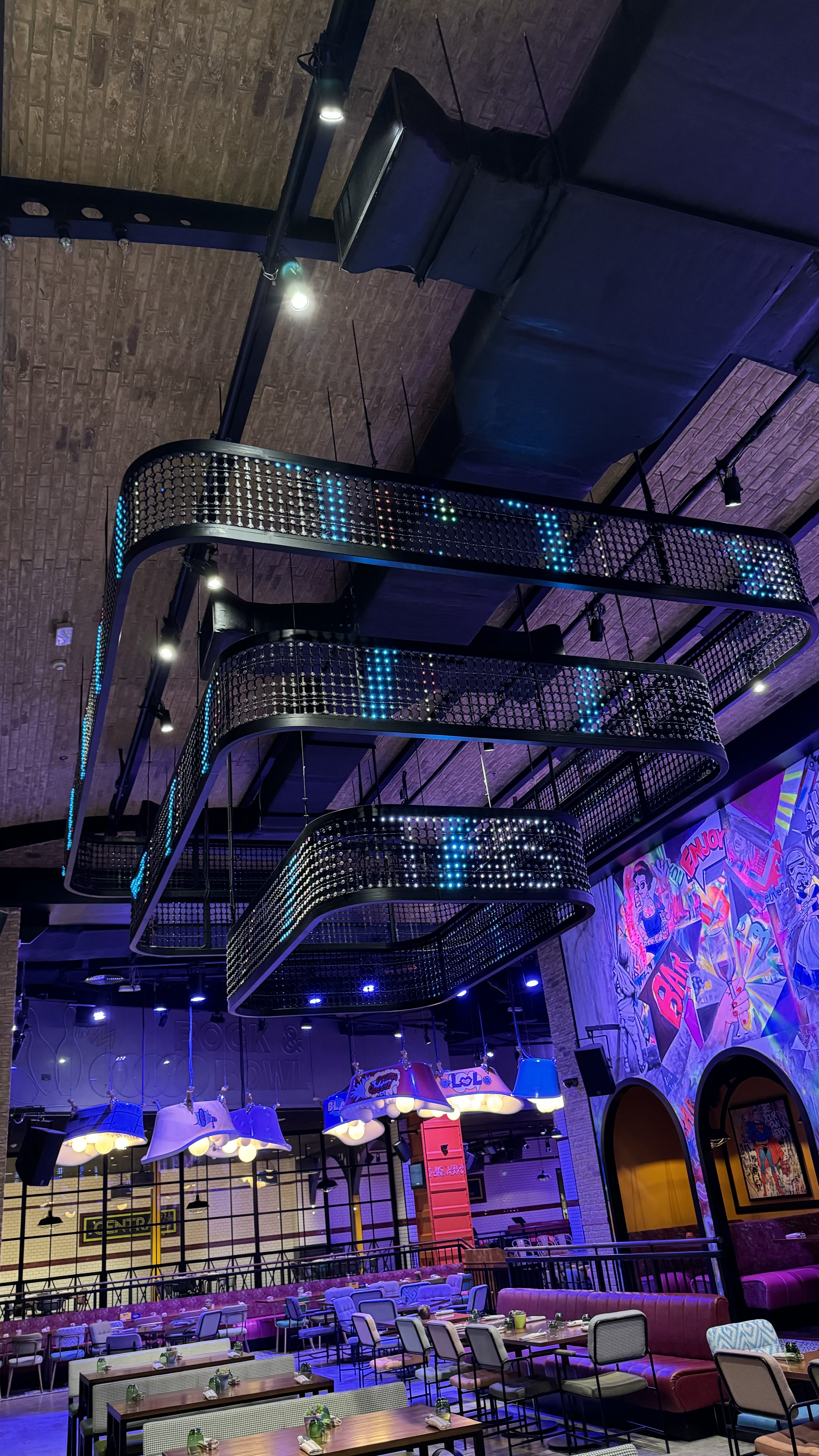 Entertainment venue LED ceiling display installation UAE